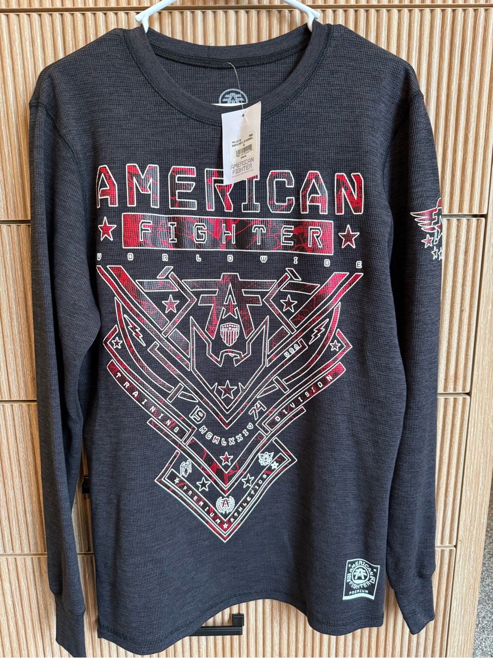 American Fighter Black Red and White Graphic Back Long Sleeve